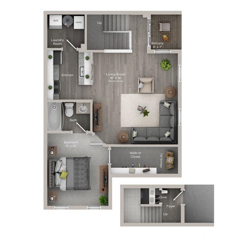 Floor plan for 1 bed, 1 bath, 800 sqft