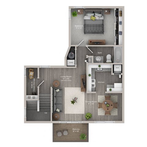 Floor plan for 1 bed, 1 bath, 825 sqft