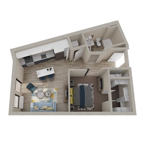 Floor plan for 1 bed, 1 bath, 624 sqft