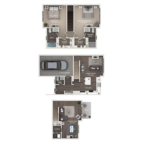 Floor plan for 2 beds, 2.5 baths, 1472 sqft