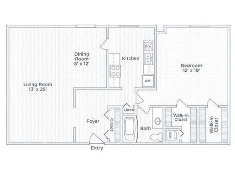 Floor plan for 1 bed, 1 bath, 1150 sqft