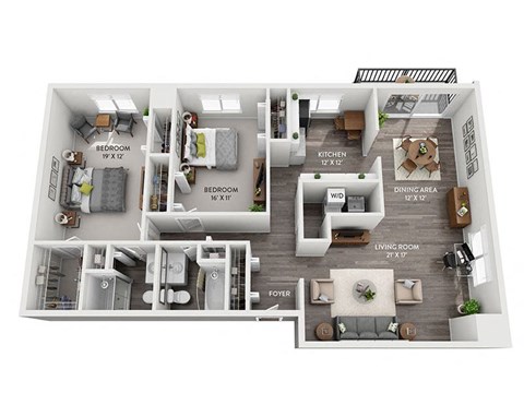 Floor plan for 2 beds, 2 baths, 1395 sqft