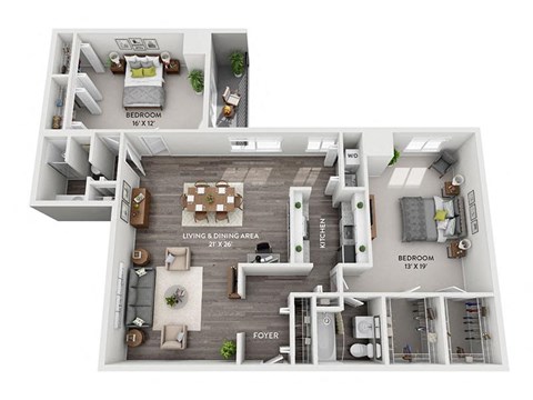 Floor plan for 2 beds, 2 baths, 1610 sqft