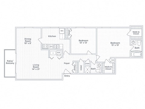 Floor plan for 2 beds, 2 baths, 1220 sqft