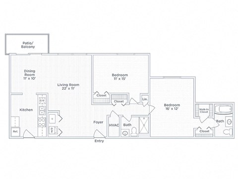 Floor plan for 2 beds, 2 baths, 1240 sqft