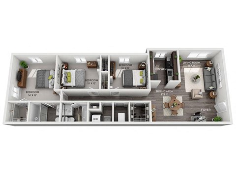 Floor plan for 3 beds, 2 baths, 1215 sqft