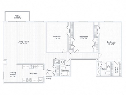 Floor plan for 3 beds, 2 baths, 1725 sqft