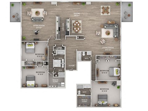 Floor plan for 4 beds, 4 baths, 3035 sqft