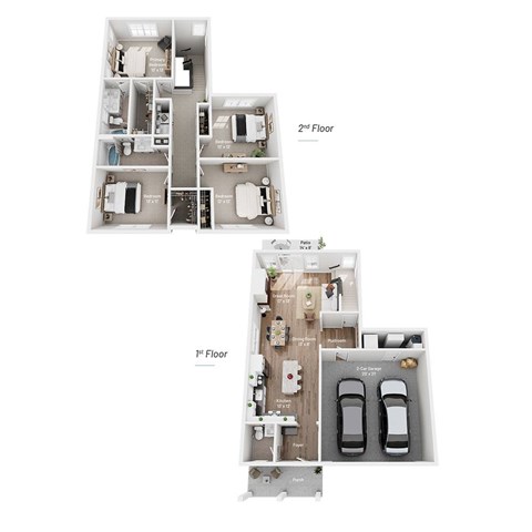 Floor plan for 4 beds, 2.5 baths, 2023 sqft