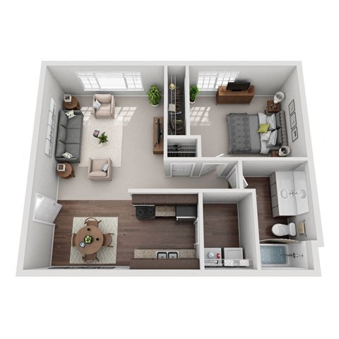 Floor plan for 1 bed, 1 bath, 720 sqft