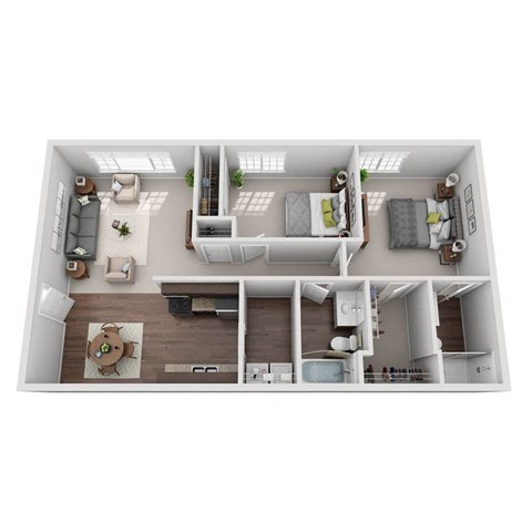 Floor plan for 2 beds, 2 baths, 1000 sqft
