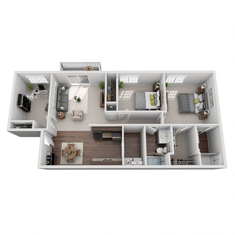 Floor plan for 2 beds, 2 baths, 1160 sqft