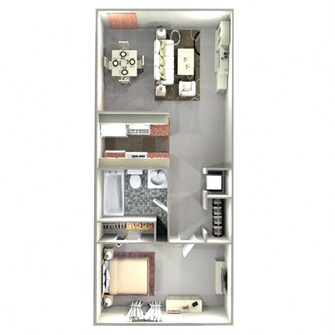Floor plan for 1 bed, 1 bath, 600 sqft