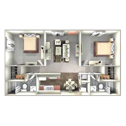 Floor plan for 2 beds, 2 baths, 1018 sqft