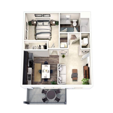 Floor plan for 1 bed, 1 bath, 611 sqft