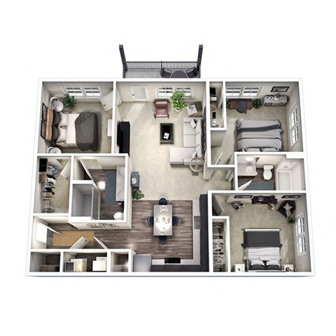 Floor plan for 3 beds, 2 baths, 1298 sqft