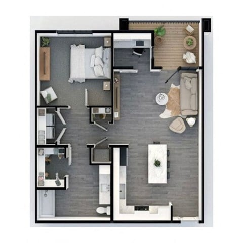Floor plan for 1 bed, 1 bath, 847 sqft