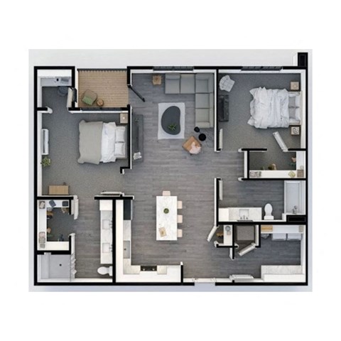 Floor plan for 2 beds, 2 baths, 1235 sqft