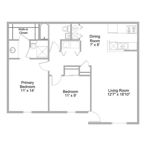 Floor plan for 2 beds, 2 baths, 914 sqft
