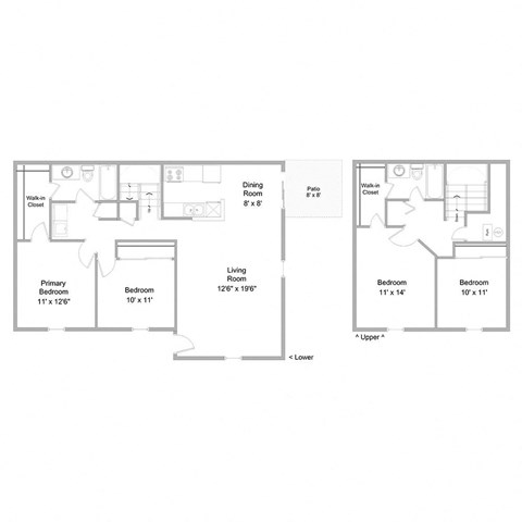 Floor plan for 4 beds, 2 baths, 1466 sqft