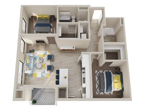 Floor plan for 2 beds, 2 baths, 1124 sqft