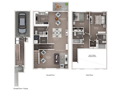 Floor plan for 2 beds, 2.5 baths, 1428 sqft