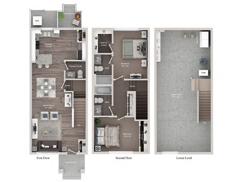Floor plan for 2 beds, 2.5 baths, 1691 sqft