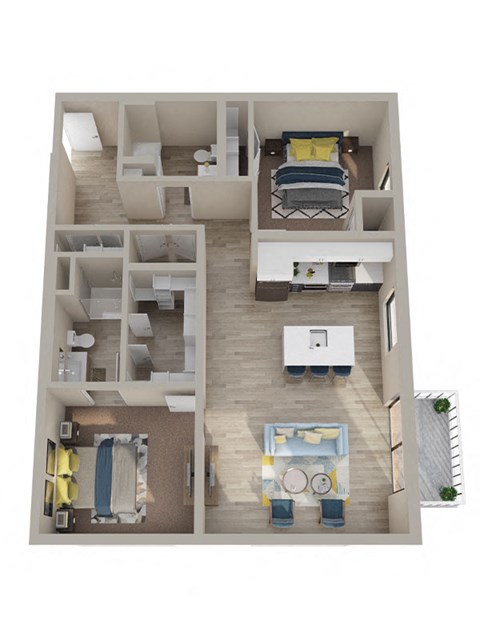 Floor plan for 2 beds, 2 baths, 1130 sqft