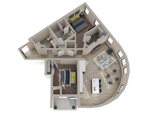 Floor plan for 2 beds, 2 baths, 1208 sqft