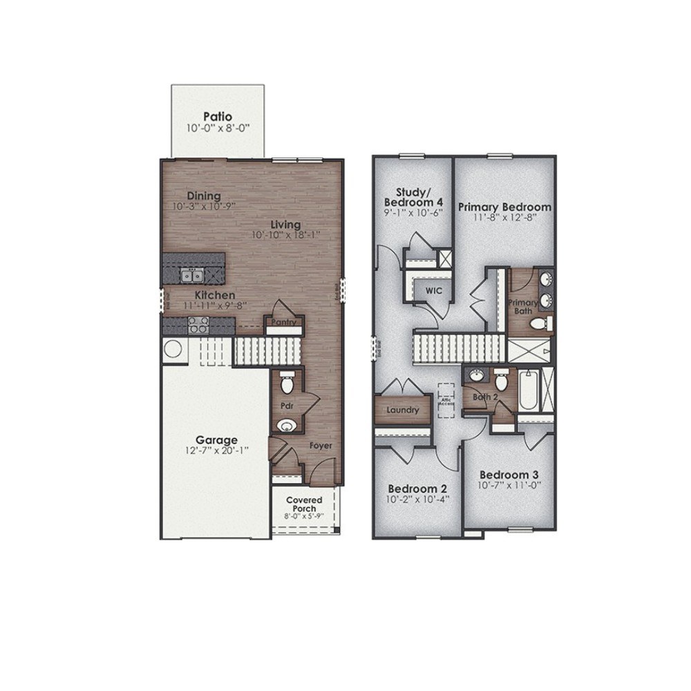 Floor plan for 3 beds, 2.5 baths, 1554 sqft