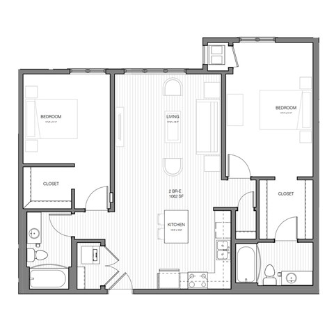 Floor plan for 2 beds, 2 baths, 1062 sqft