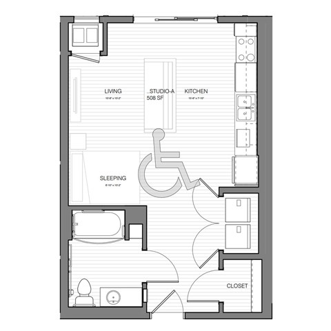 Floor plan for studio, 1 bath, 508 sqft
