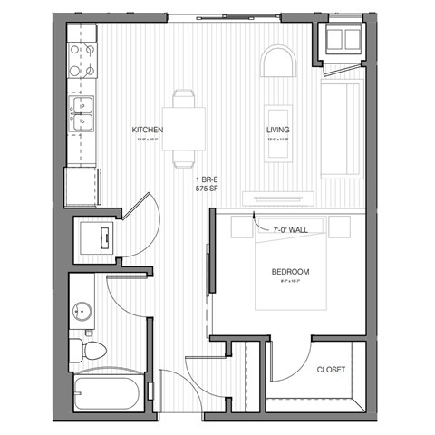 Floor plan for studio, 1 bath, 575 sqft