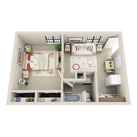 Floor plan for 1 bed, 1 bath, 620 sqft