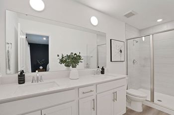 Walk-in shower with glass door*