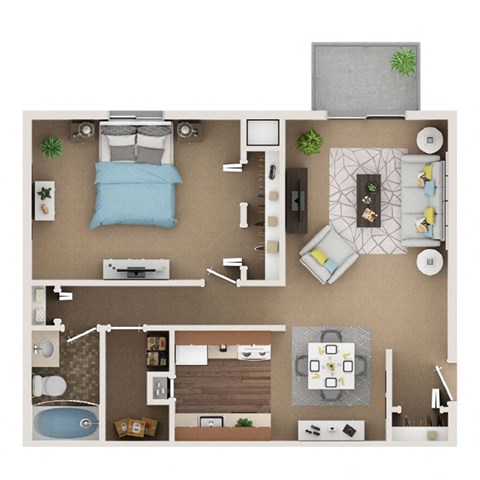 Floor plan for 1 bed, 1 bath, 800 sqft
