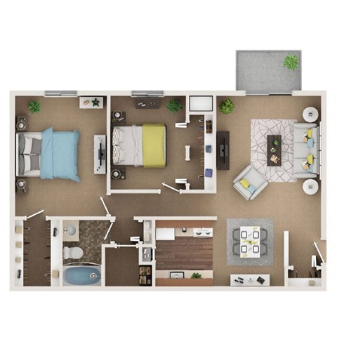 Floor plan for 2 beds, 1 bath, 950 sqft