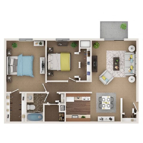 Floor plan for 2 beds, 1 bath, 950 sqft
