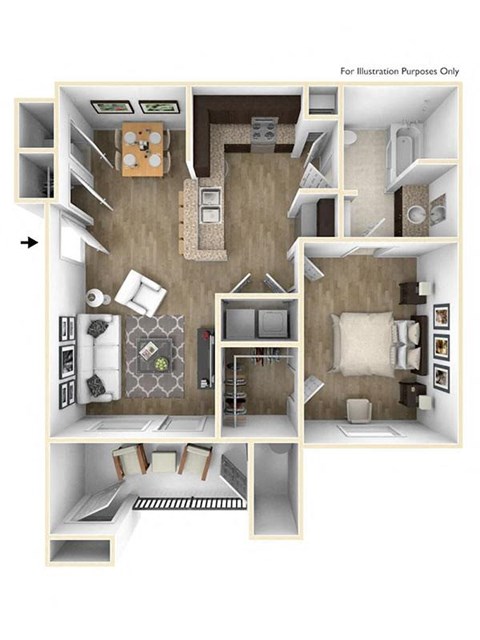 Floor plan for 1 bed, 1 bath, 787 sqft