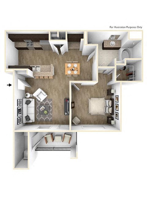 Floor plan for 1 bed, 1 bath, 700 sqft