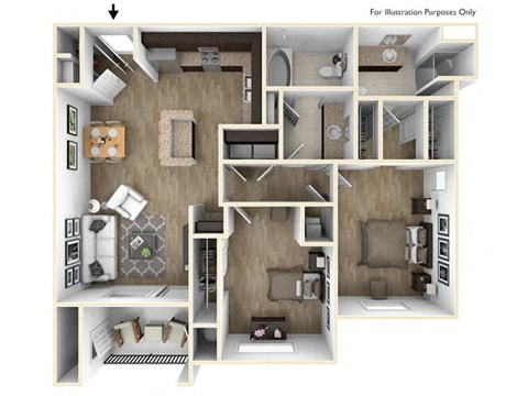 Floor plan for 2 beds, 2 baths, 1025 sqft