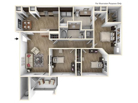 Floor plan for 3 beds, 2 baths, 1191 sqft