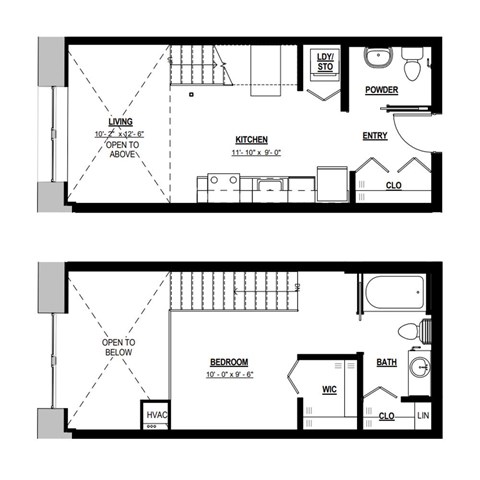 Floor plan for 1 bed, 1 bath, 840 sqft