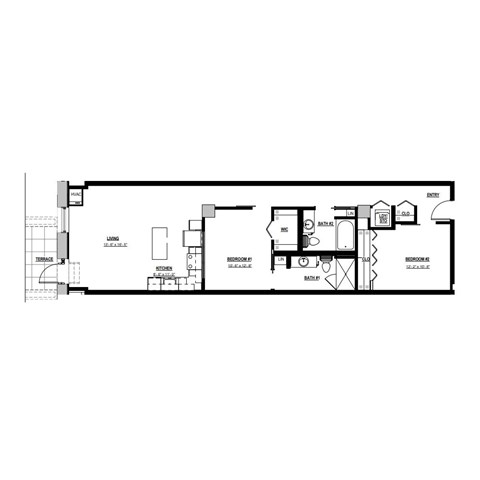Floor plan for 2 beds, 2 baths, 1070 sqft