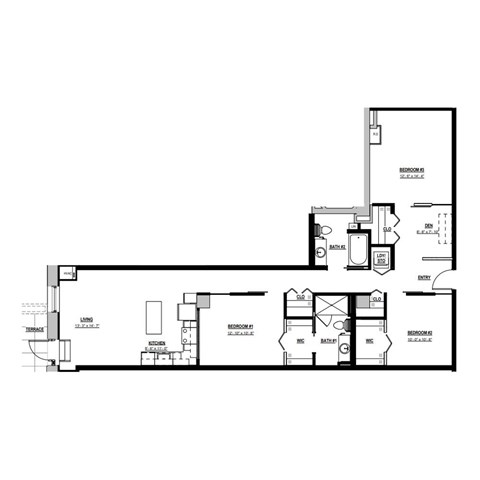 Floor plan for 3 beds, 2 baths, 1150 sqft