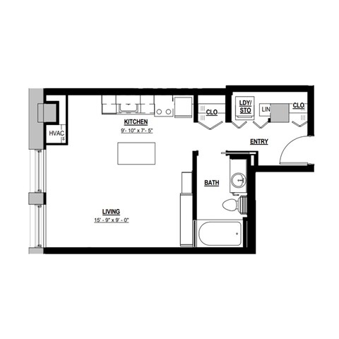 Floor plan for studio, 1 bath, 470 sqft