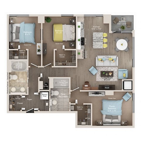 Floor plan for 2 beds, 2 baths