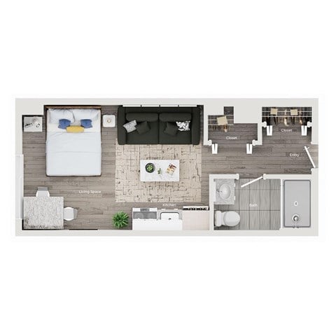 Floor plan for studio, 1 bath, 400 sqft