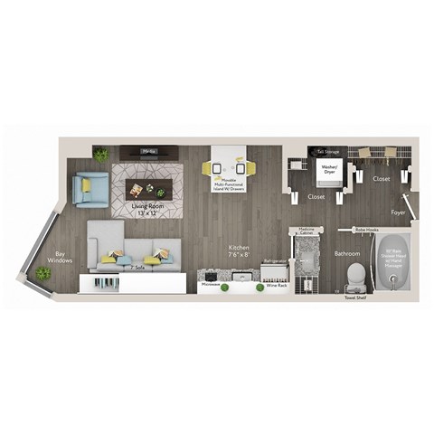 Floor plan for studio, 1 bath
