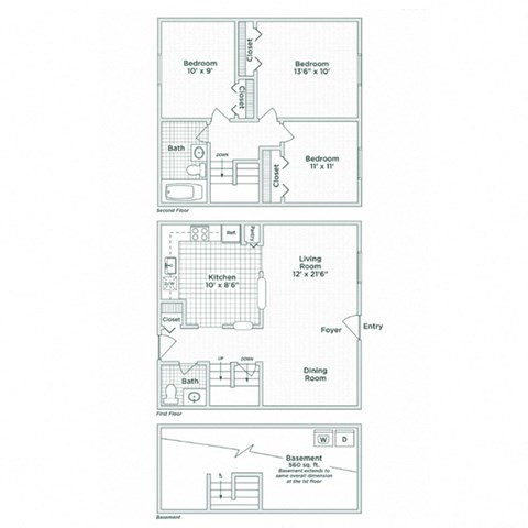 Floor plan for 3 beds, 1.5 baths, 1120 sqft